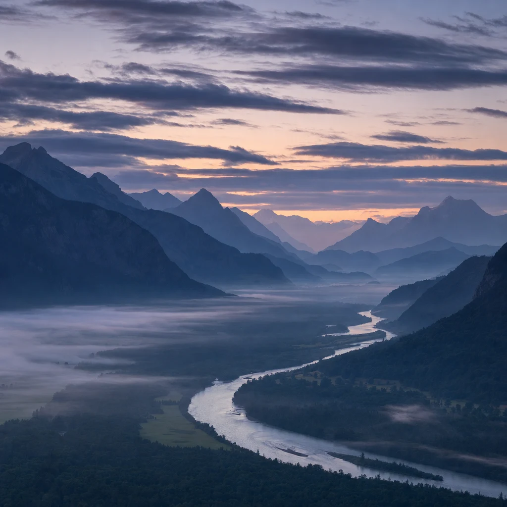 Rhein-Tal bei Triesen im Morgenlicht